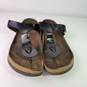 BIRKENSTOCK Women Size 39 Black Gizeh Buckle Thong Flip Flop Leather US Size 8
